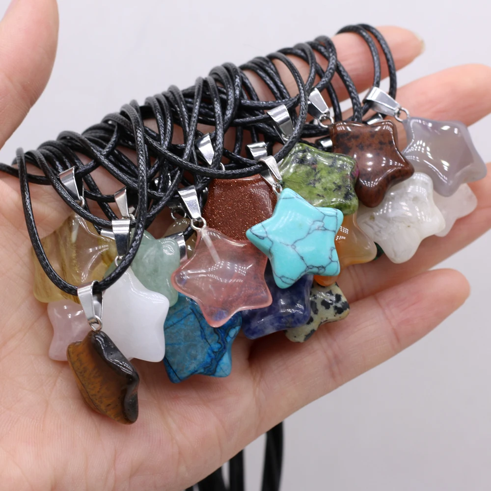 

Ожерелье женское из натурального кварца, 40 см, в форме пятиконечной звезды, агата, тигрового глаза, ювелирные изделия, размер 20x20 мм