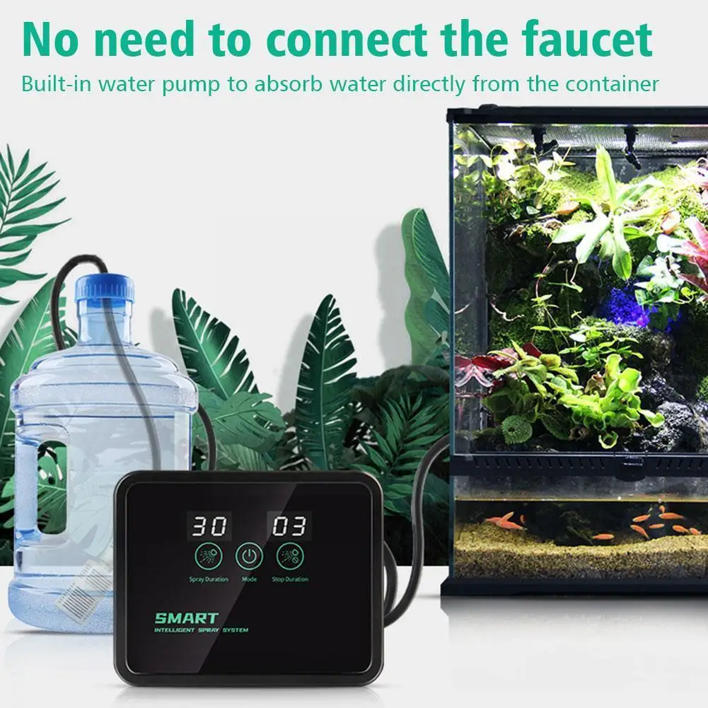 

Automatic Fog Rain Forest Spray System Mist Rainforest Electro Terrariums Kit Tank Timing System Fogger Humidifier Reptile Y6R5