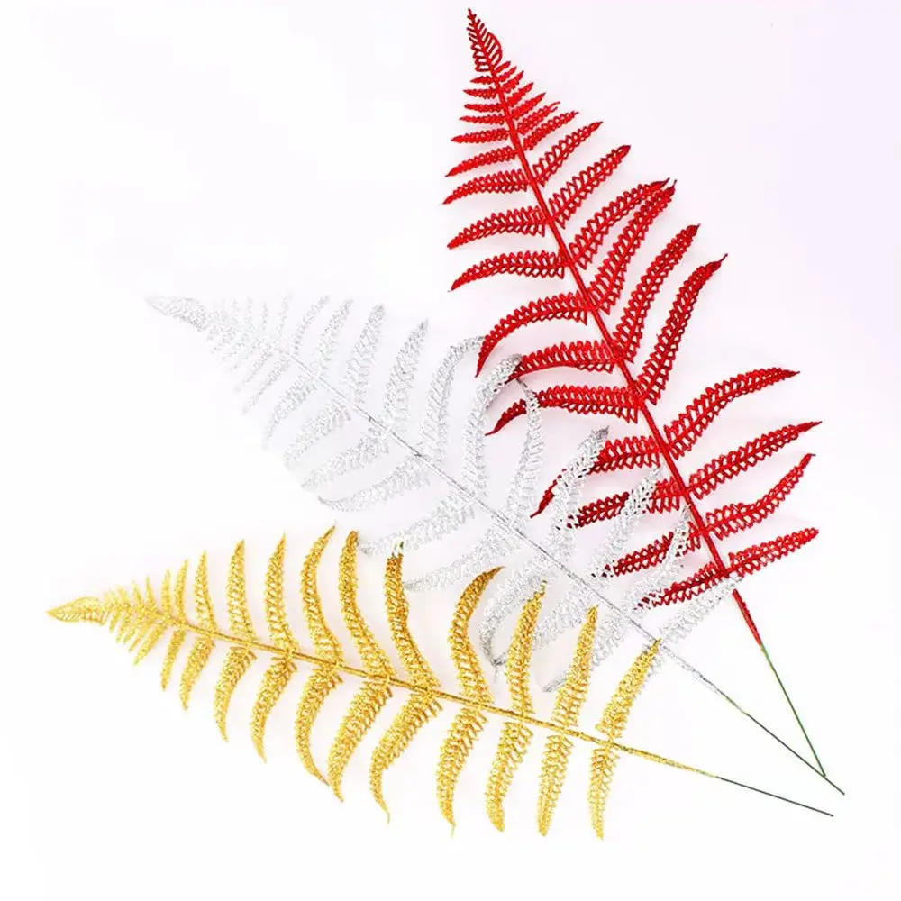 Рождественские 20 шт. блестящие искусственные растения папоротник оставьте ветку