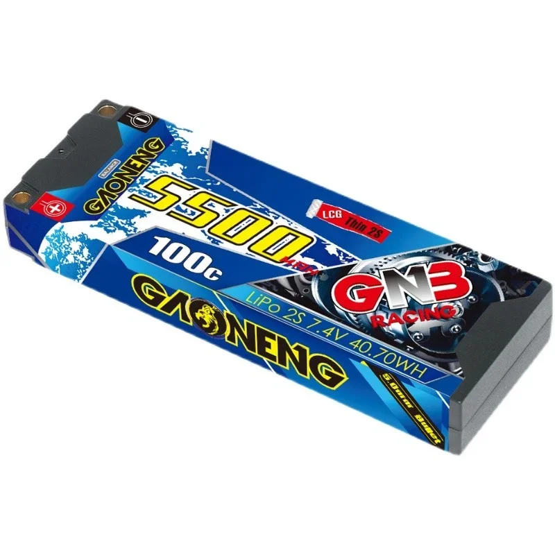 GNB 5500mAh 2S 7.4V 100C Lipo Battery 5.mm Bullet See Through Competition RC Model 1:10 Lightweight Thin Lithium