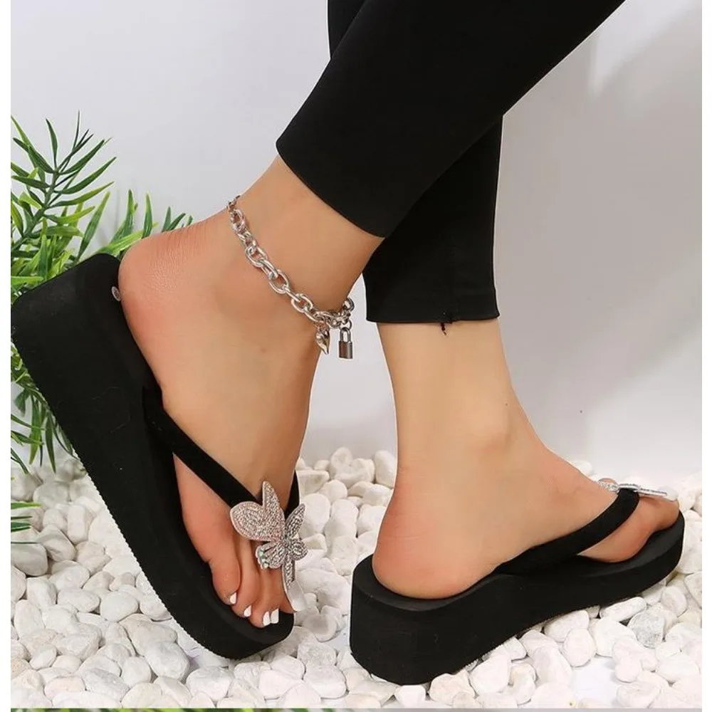 Сандалии женские с круглым носком удобные шлепанцы блестящими бриллиантовыми