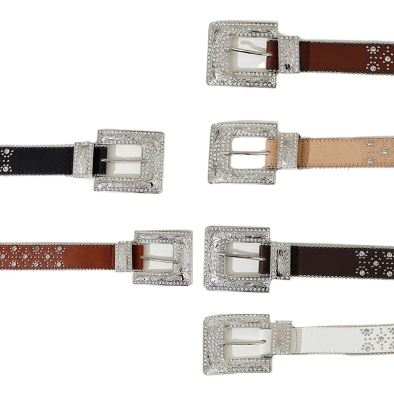 

N58F Punk Relief Pattern Buckle Belts Woman Locomotive Waist Belts Western Cowgirl Y2K Girls Belt for Jeans Men