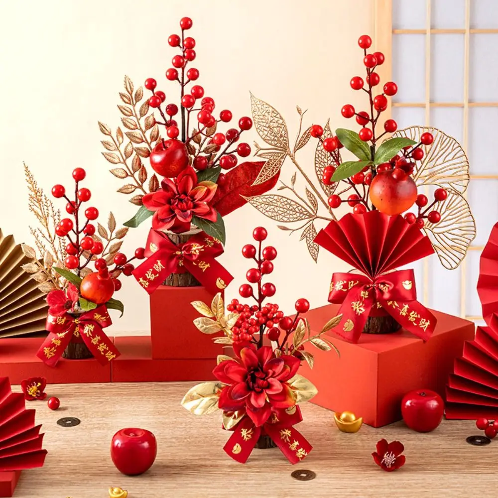 

Китайское Новогоднее свадебное украшение, искусственные ветки Красной ягоды, Декоративные искусственные растения для домашнего декора