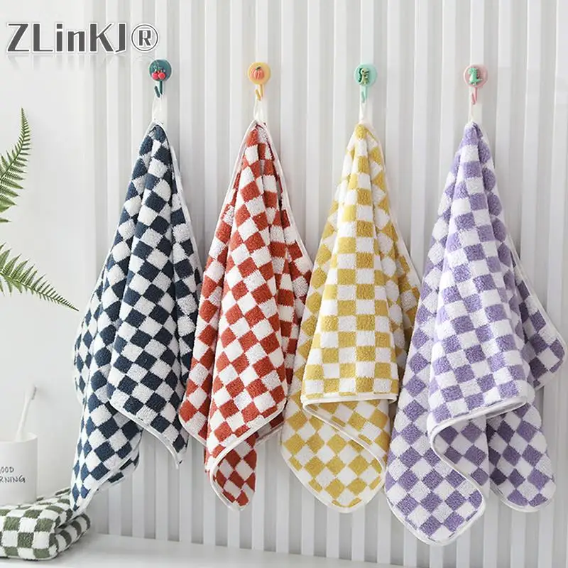 

35*75cm Checkerboard Plaid Long-Staple Cotton Towel Soft Skin-Friendly Face Towels Absorption Bathtowel for Home & Hotel Supply