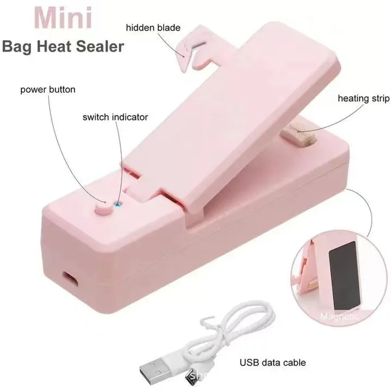 2in1 Heat Sealer USB Rechargeable Mini Sealer Cutting Storage Bag Clip Mini Sealer Sticker Sealer Food Snack Kitchen Accessories enlarge