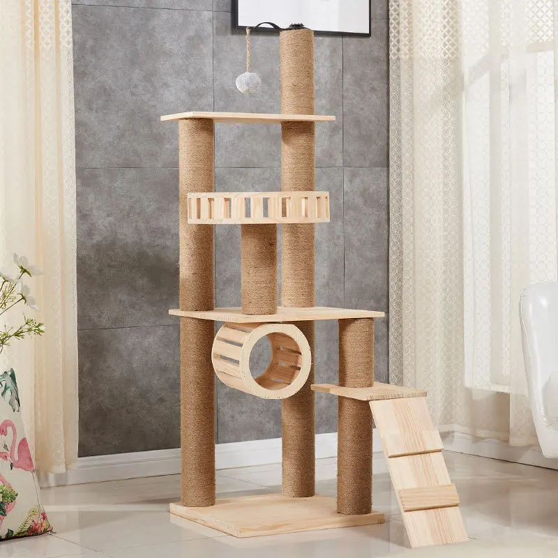 

Wooden Cat Tree for Large Cat Multi-layer Cat Tower Condo With Large Size Bed Sisal Scratching Post for Cats Kitten Climbing Toy
