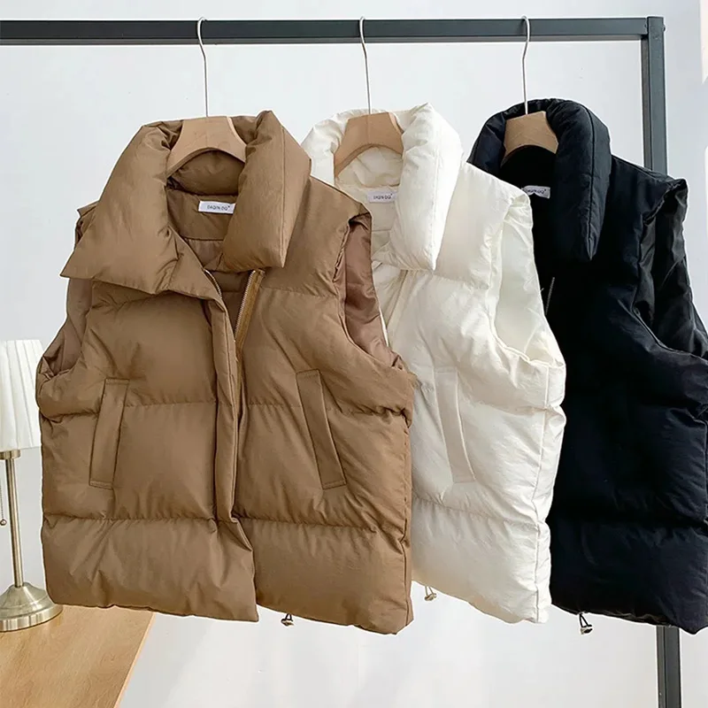 

Cotton Vest Women's 2022 Autumn Winter New Korean Version Fashion Stand Collar Thickened Warm Sleeveless Padded Vests Female