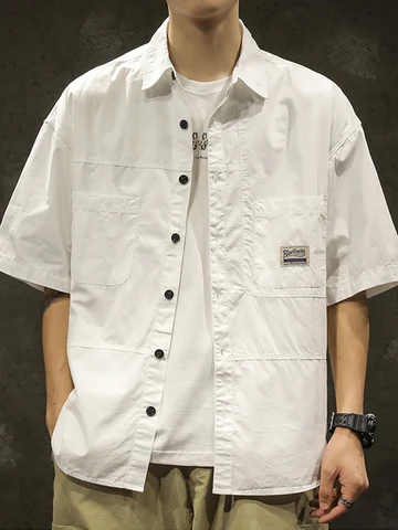 Amerikaanse Casual Korte Mouw Voor Mannen Zomer Mode Comfortabele T-shirt 2025 Nieuwe High Street Plain Revers blouses hombre