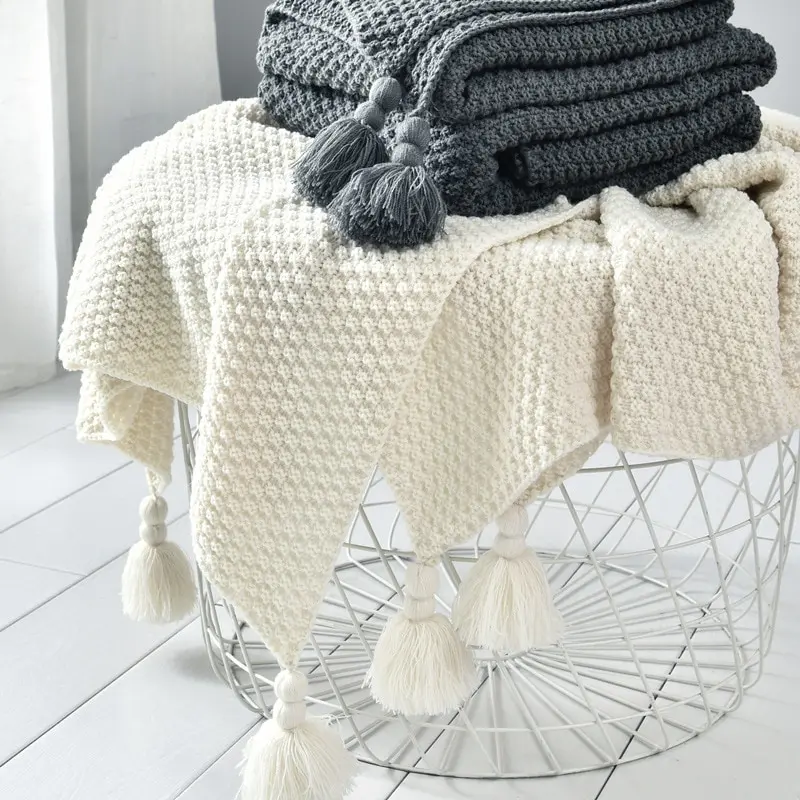 

Одеяло с кисточками, однотонное бежевое серое кофейное одеяло для кровати, дивана, домашний текстиль, модная накидка 130x15 0/130x170cmKnitted