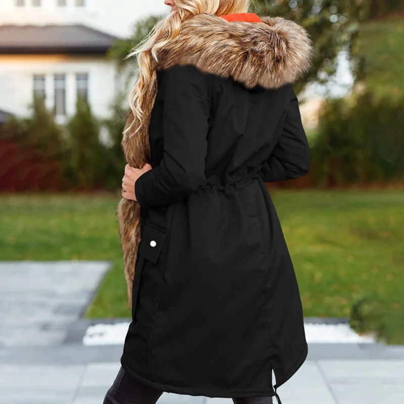 New 2023 Winter Fake Fox Fur Coat Female Thick Fur Collar Solid Fur Overcoat OutwearArrival Luxury Women Faux Fur Hooded Jacket