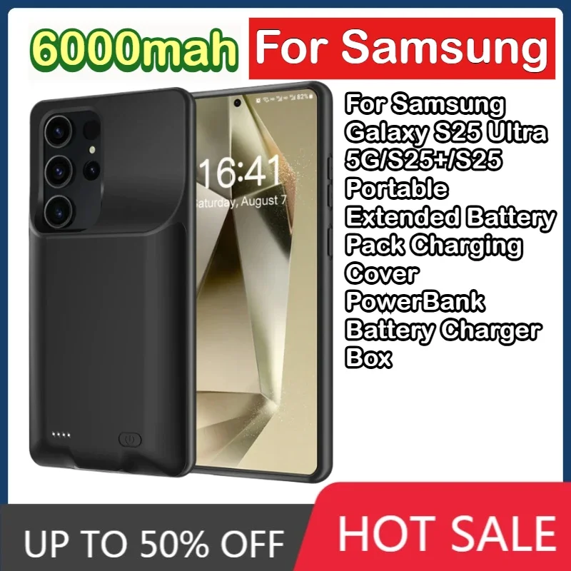 Фото 6000 мАч для Samsung Galaxy S25 Ultra 5G/S25 +/S25, портативный расширенный аккумулятор, зарядная крышка, зарядное устройство для аккумулятора PowerBank №1