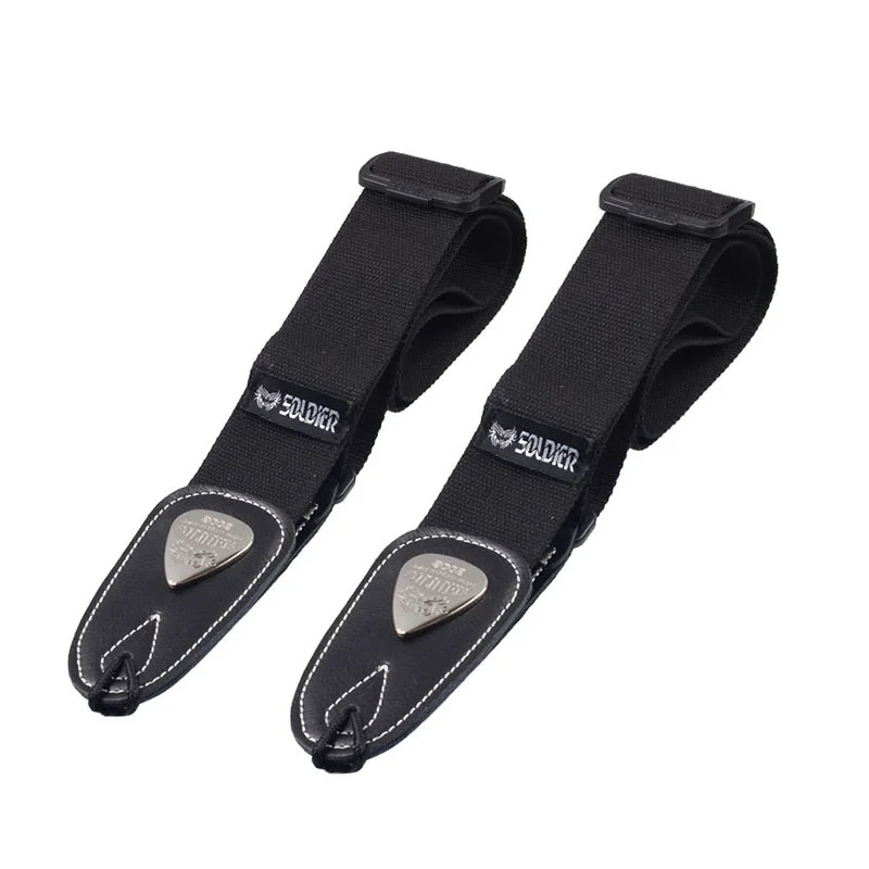 

Регулируемый черный ремень из чистого хлопка для гитары, наконечник из натуральной кожи для электрической бас-гитары