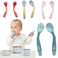 baby spoon fork utensils set kids bendable auxiliary food infant learn to eat soft training tableware toddler feeding spoon