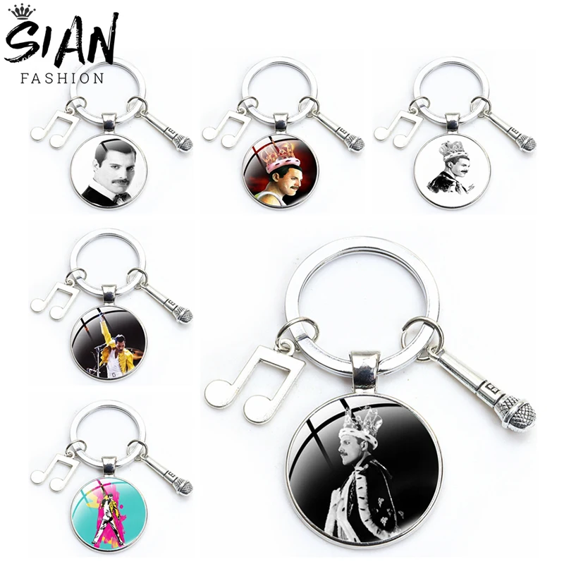 

Punk Rock Band Freddie Mercury Pendant Keychains Holder Popular Music Star Key Chains Keyrings Glass Dome Creative Jewelry Gifts