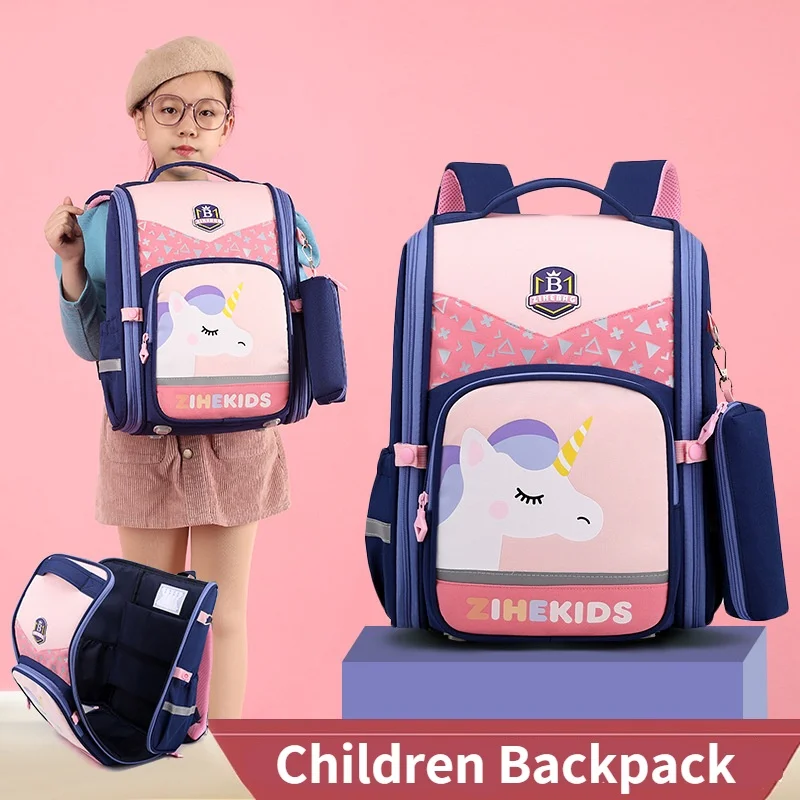 Girl Boy British Style Grade 1-4 Students Unicorn Dinosaur Large Capacity Backpacks New Children Cartoon School Pen Bags Hot