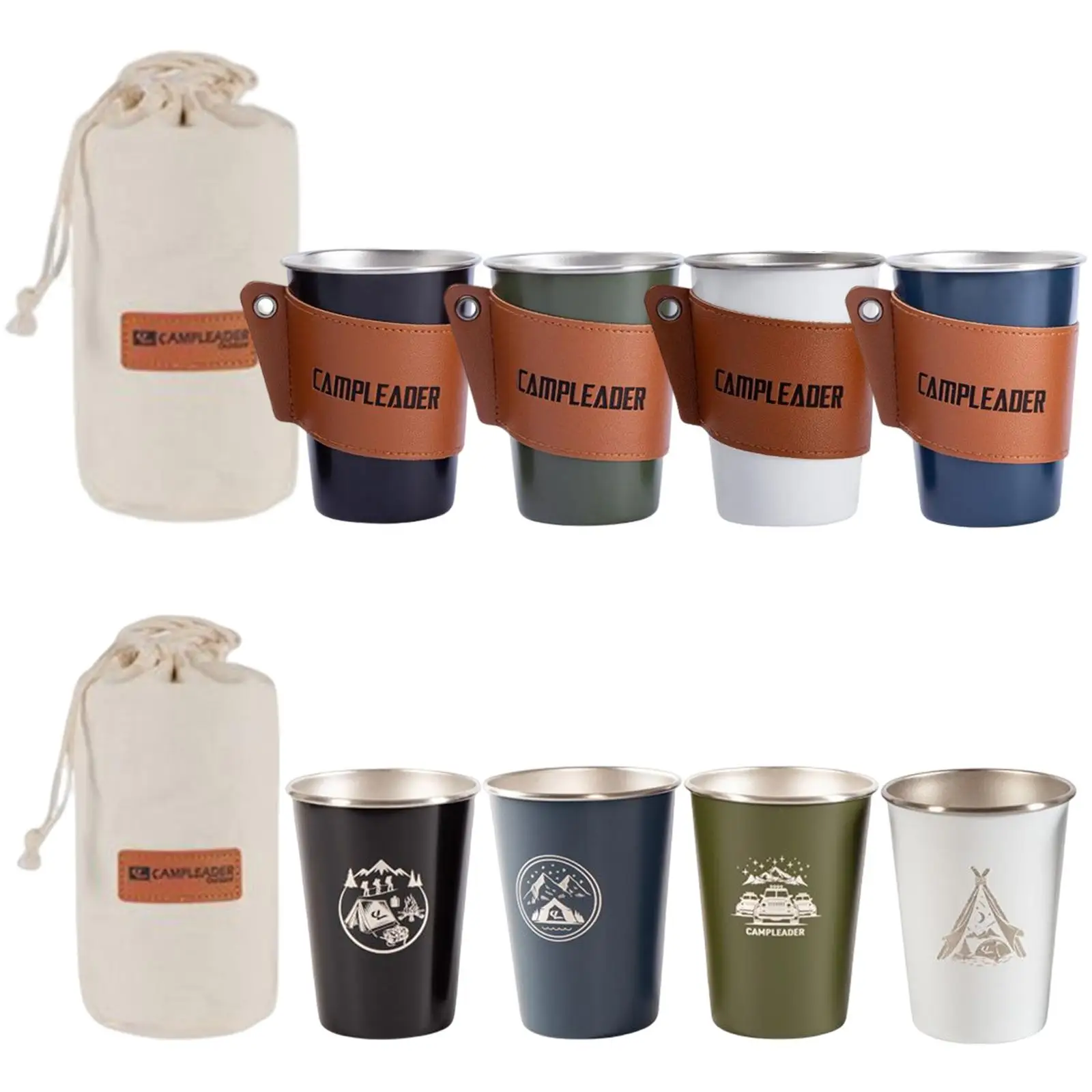 4 чашки из нержавеющей стали 350 мл с сумками для хранения стаканы питья походов на