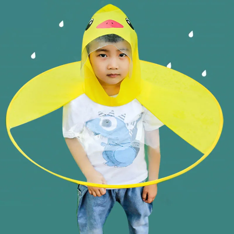 Cute Raincoat Cartoon Duck Kids Rain Coat UFO Children Umbrella Hat Magical Hands Free Tops Boys And Girls Windproof Rainwear