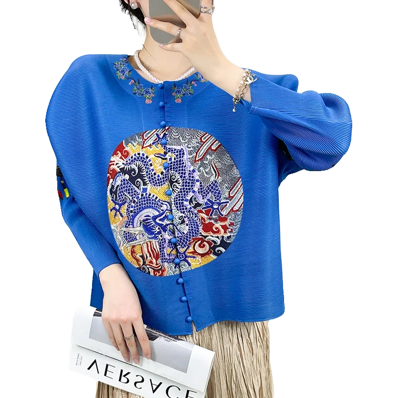 Женская плиссированная рубашка тонкая Свободная в стиле ретро с тремя пряжками