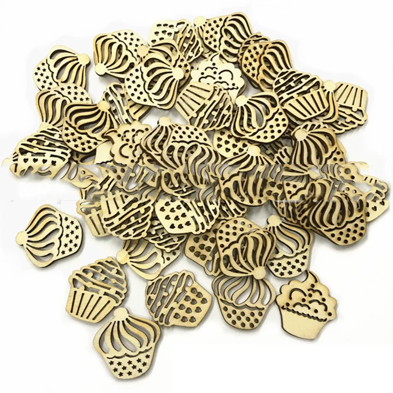 

50PCS 30MM Mix Hollow Out Cake Wooden Ornament DIY Crafts Home Decoration Scrapbook Unfinished Wood Slices Accessories