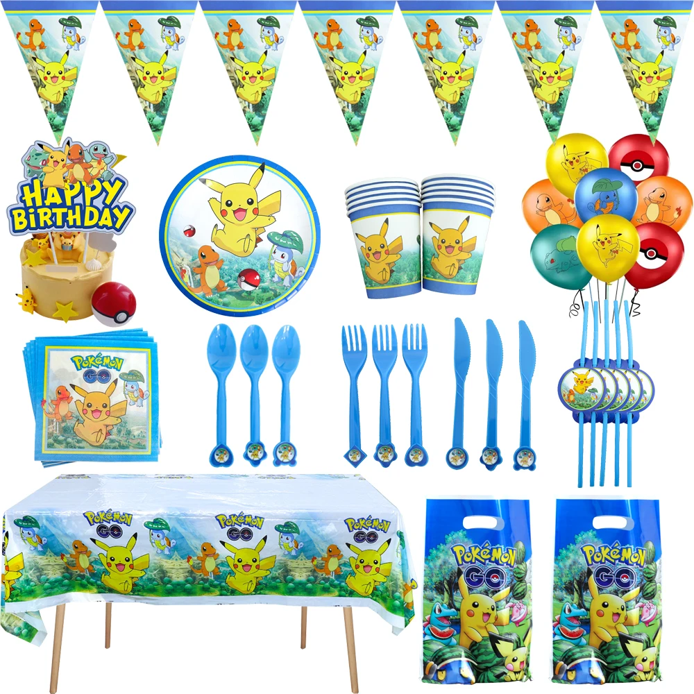 Pokemon Cartoon Boy Birthday Party Decoration Supplies Disposable Tablecloth Plate Baby Shower Party Balloon Decor Pikachu Gift