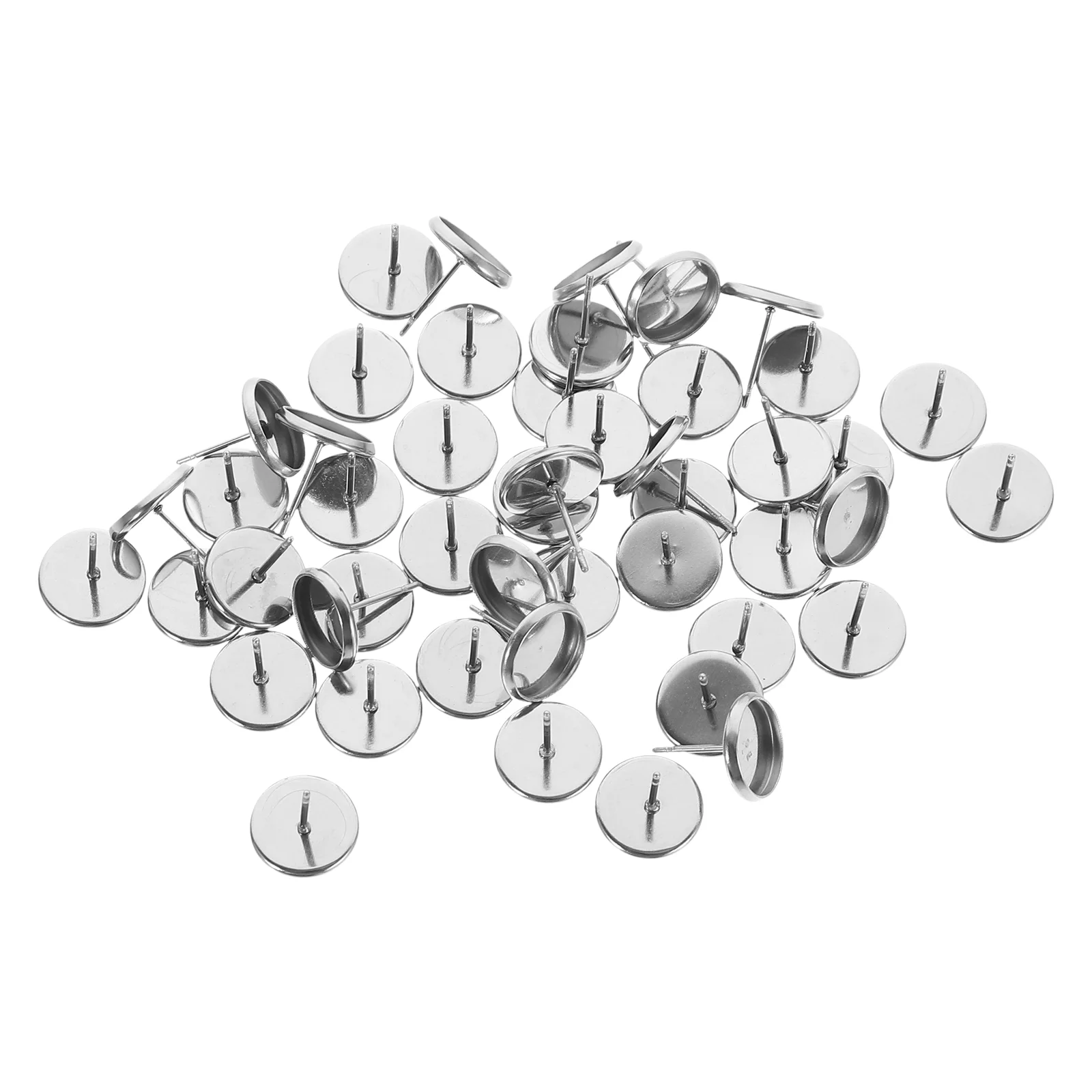 

50 Pcs Bottom Bracket Earring Base Blank Studs Round Tray Bezel Accessories Disc