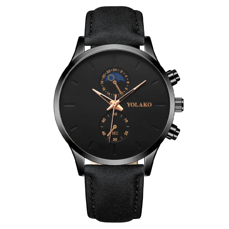 

New Mens Wristwatch Casual Men's Wrist Watch Business Gold Pointer Black Leather Two Eyes Men Quartz Watch For Men Zegarek męski