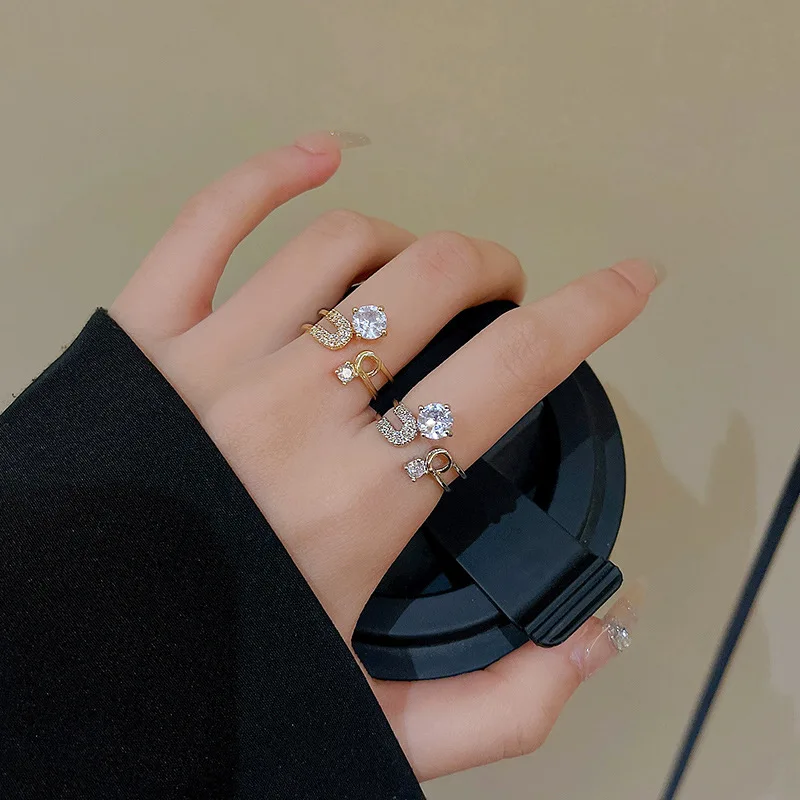 

IQPC New advanced design sense Pin Zircon Ring Women's delicate micro-inset opening adjustable index finger ring ring