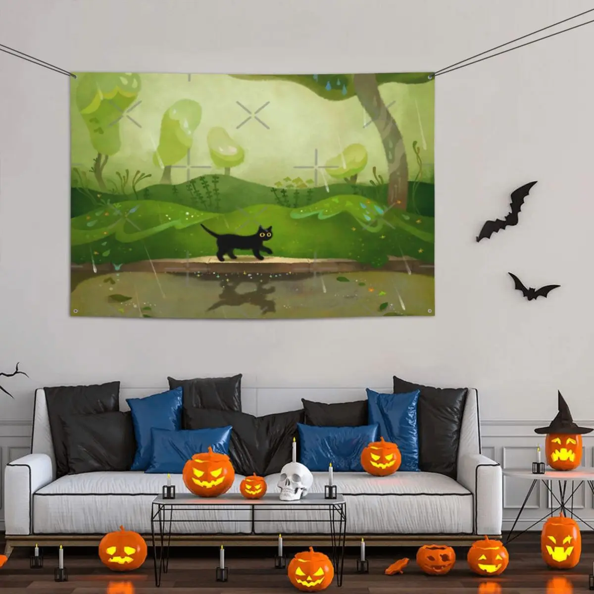 

Kitty On A Rainy Day Party Banner Decor 120x180cm Vintage Decorative Vibrant Colors Flowy Bright Color