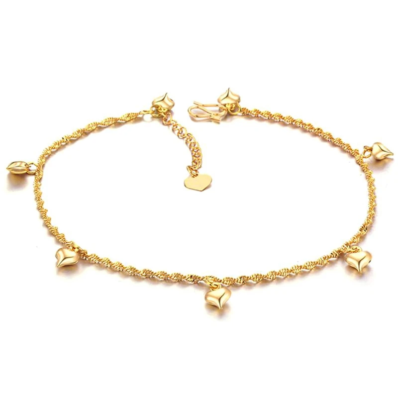 

Copper Plated Gold Jewelry Wedding Bride Girl Anklet Foot Chain Women Heart Metal Trendy Romantic