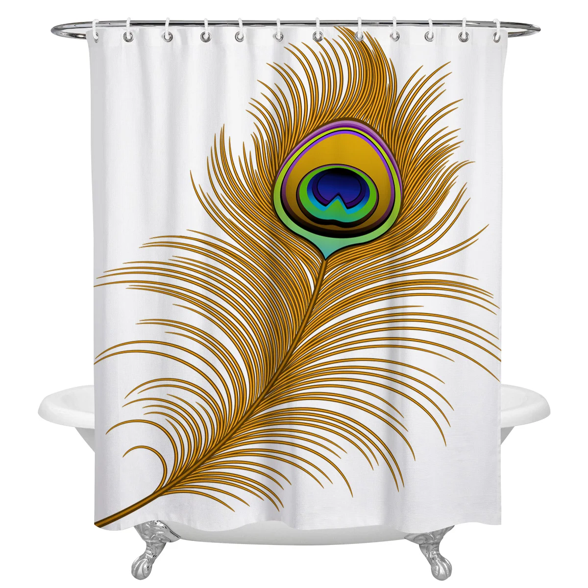 

Peacock Feather Shower Curtains for Bathroom Waterproof Fabric Bath Curtain with Hooks Waterproof Bath Screen