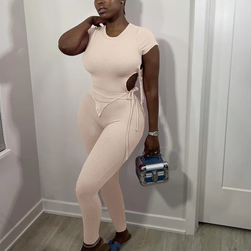 

Женский комплект из двух предметов в рубчик, сексуальный боди с вырезом по бокам, боди, женский укороченный топ, леггинсы, штаны, комплекты, осенняя уличная одежда, спортивные костюмы