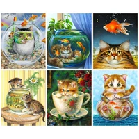 gatyztory frameless picture by numbers handmade unique gift goldfish and cat animals painting kits for adults modern home decor