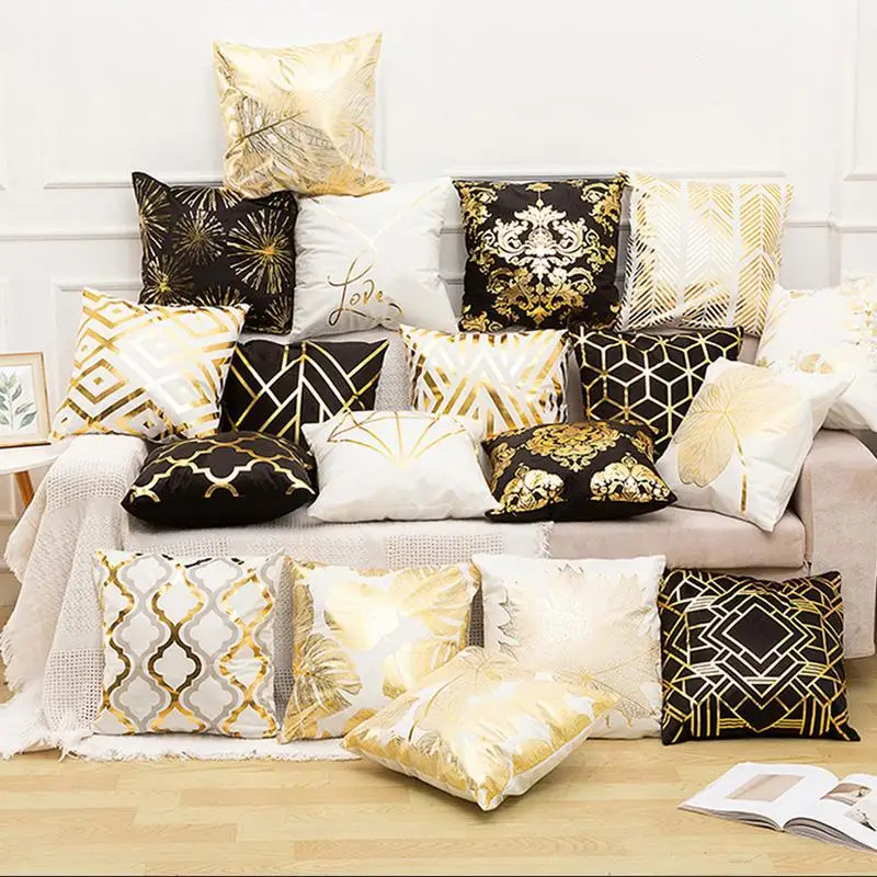 

45cm Stamping Gold Pillowcase Retro European Style Sofa Cushion Cover Home Decorative Short Plush Pillow Cover Cushion Bed Car