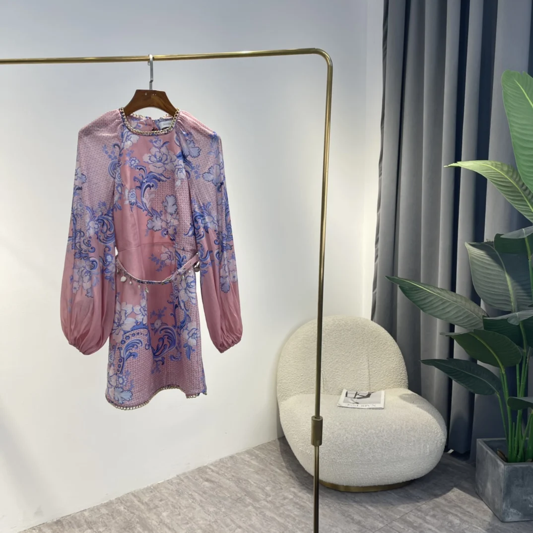 

Новое поступление весна 2022, льняное платье мини с принтом пейсли, розовые, золотые, металлические цепочки и искусственное платье
