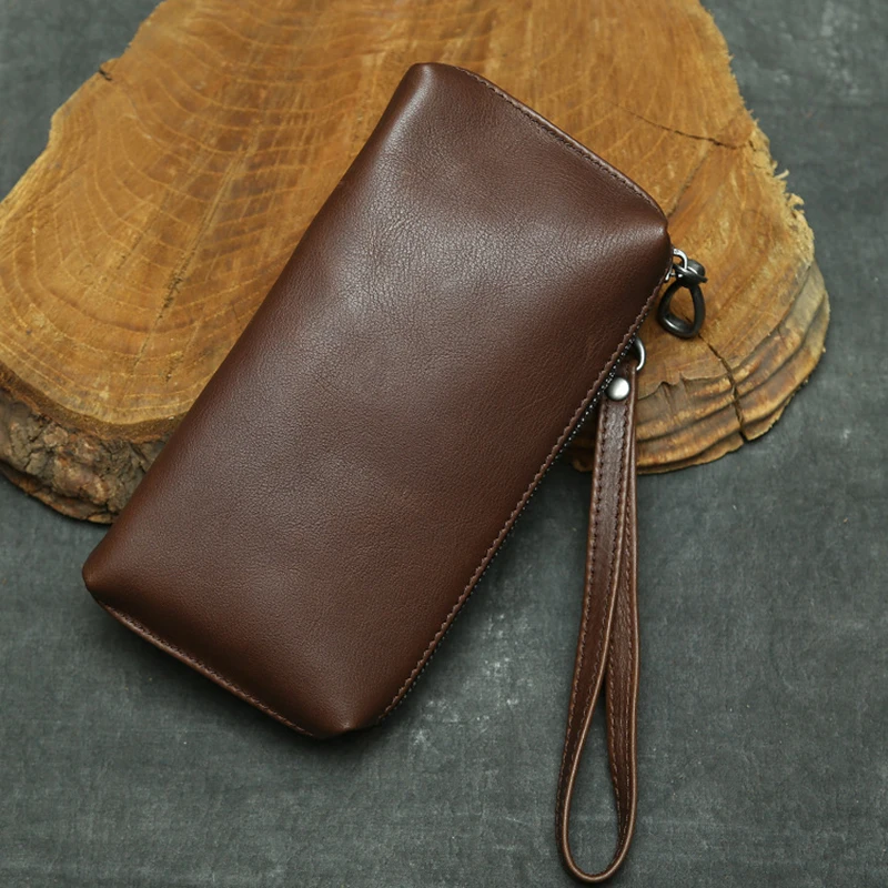 

Men Cluth Bag Wallet Soft Genuine Leather Men Purse Handy Bag Money Wallet Wristlet Male Large Capacity Zipper Wallet Phone