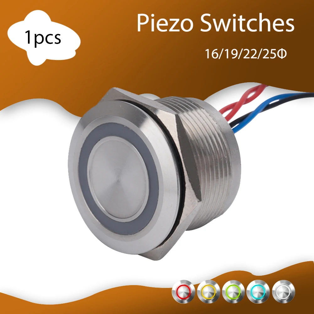 16/19/22/25mm Stainless Steel Momentary(Reset) Switch 1NO Waterproof IP68 of Latching Piezo with LED Light 12v/24v - купить по