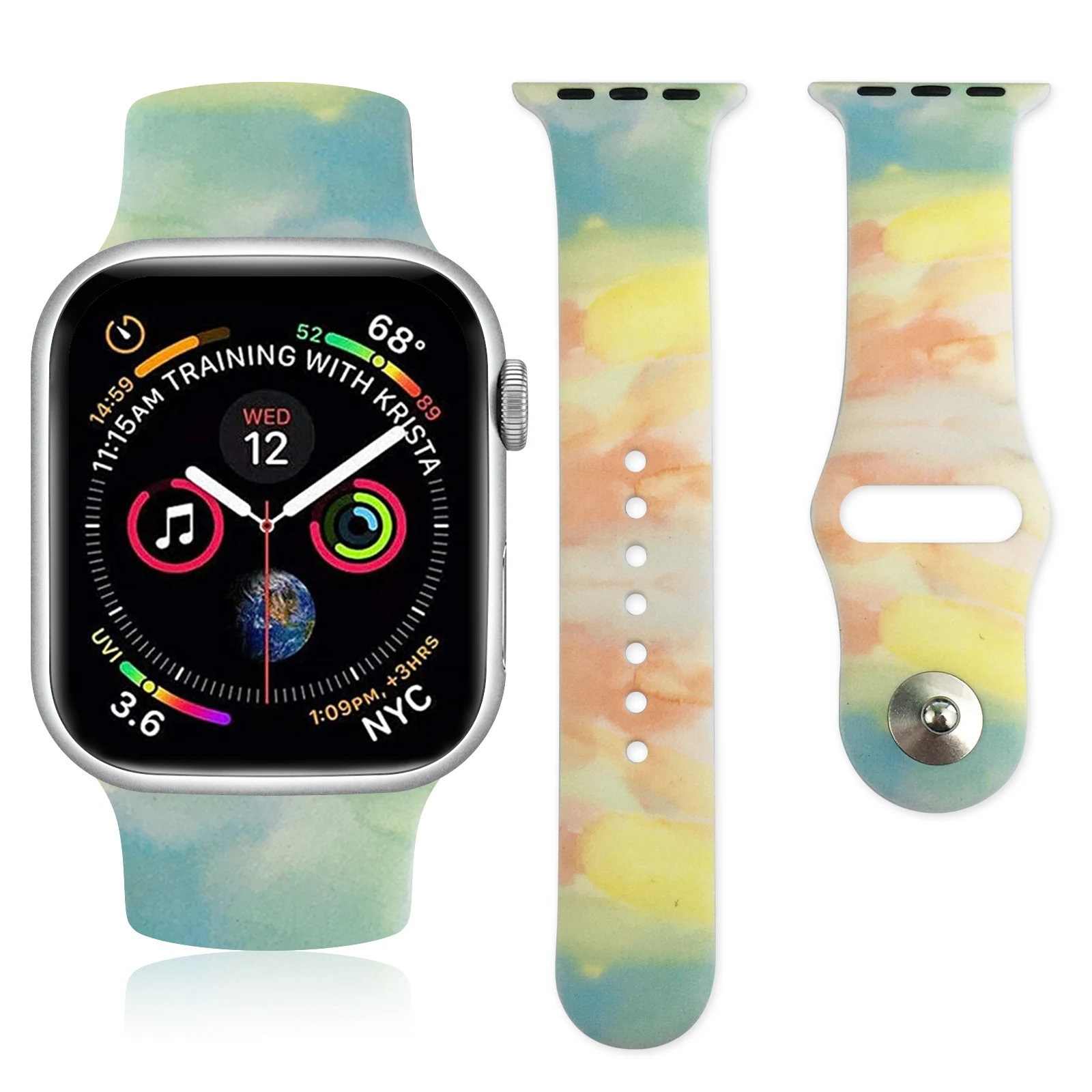 

Watercolor Printed Strap for Apple Watch 45mm 44mm 42mm Silicone Band for iWatch 8 7 6 SE 5 Replaceable Bracelet 41mm 40mm 38mm