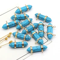 1pcs natural blue turquoises stone charms pendants for necklace earring accessories jewelry making women gift size 14x32mm
