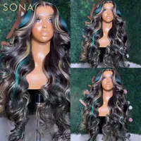 Highlights Red Orange Blue Blonde Colored 13x4 Transparent Lace Frontal Wig 4x4 Body Wave Human Hair Lace Closure Wigs