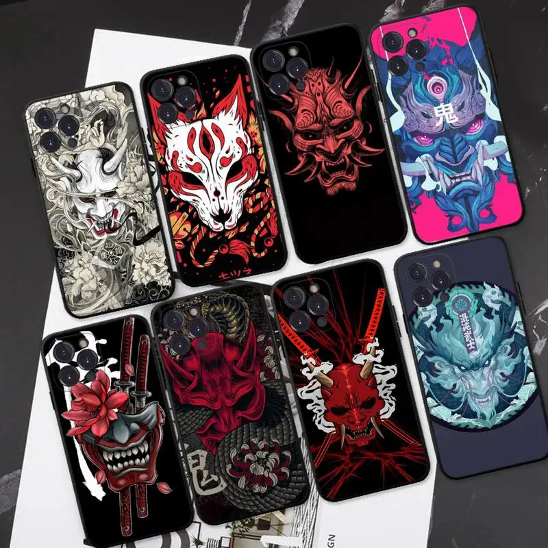 

RuiCaiCa Samurai Oni Mask Phone Case For iPhone 8 7 6 6S Plus X SE 2020 XR XS 14 11 12 13 Mini Pro Max Mobile Case
