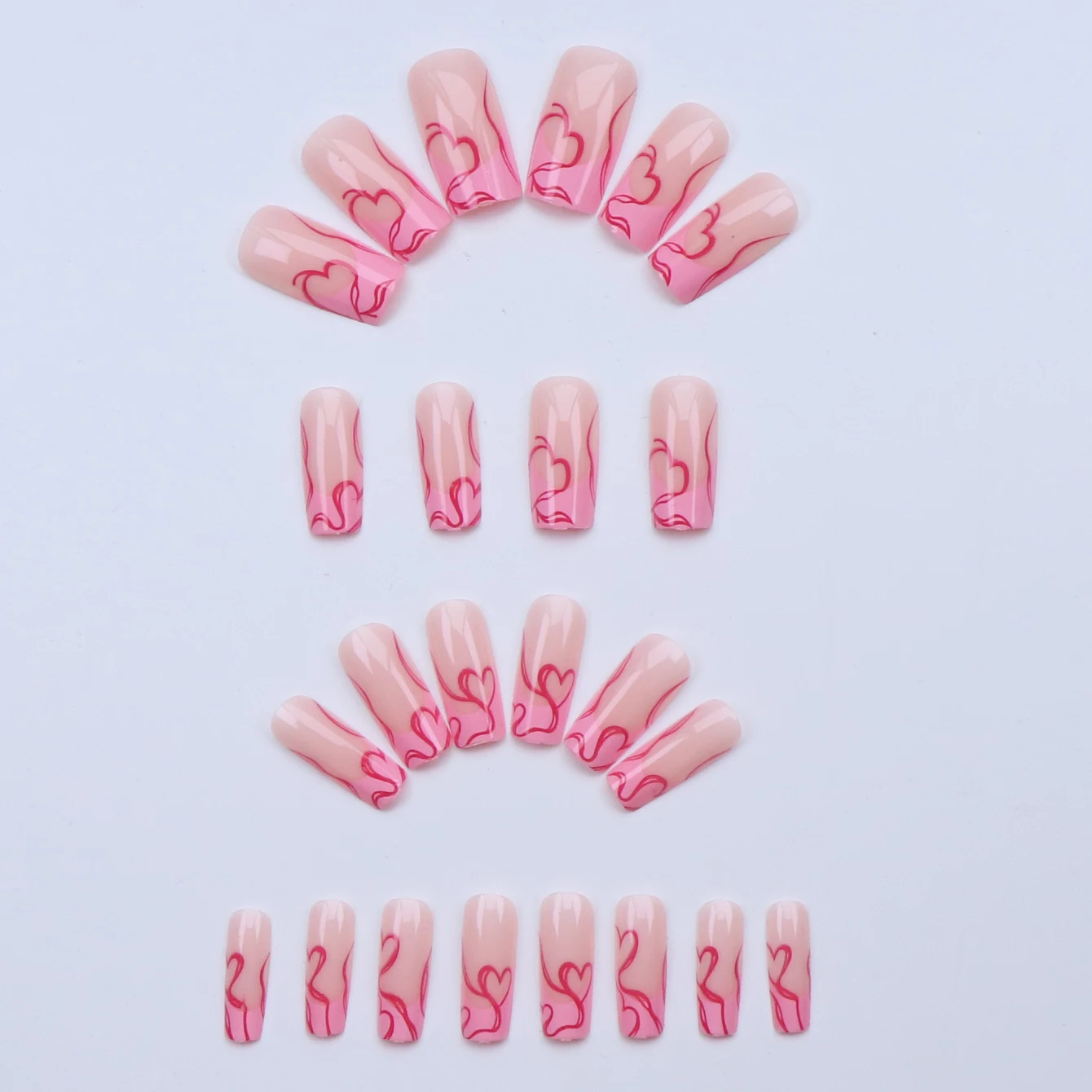 24 шт. длинные квадратные накладные ногти с красным сердечком съемный и
