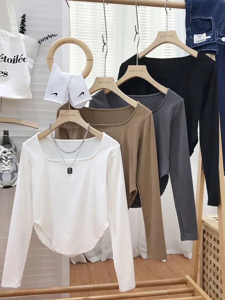 

New Sexy Sports Top U-Neck Bottoming Shirt Stretch Short Women Breathable Quick-Drying Slimming Long-Sleeved Fitness T-Shirt