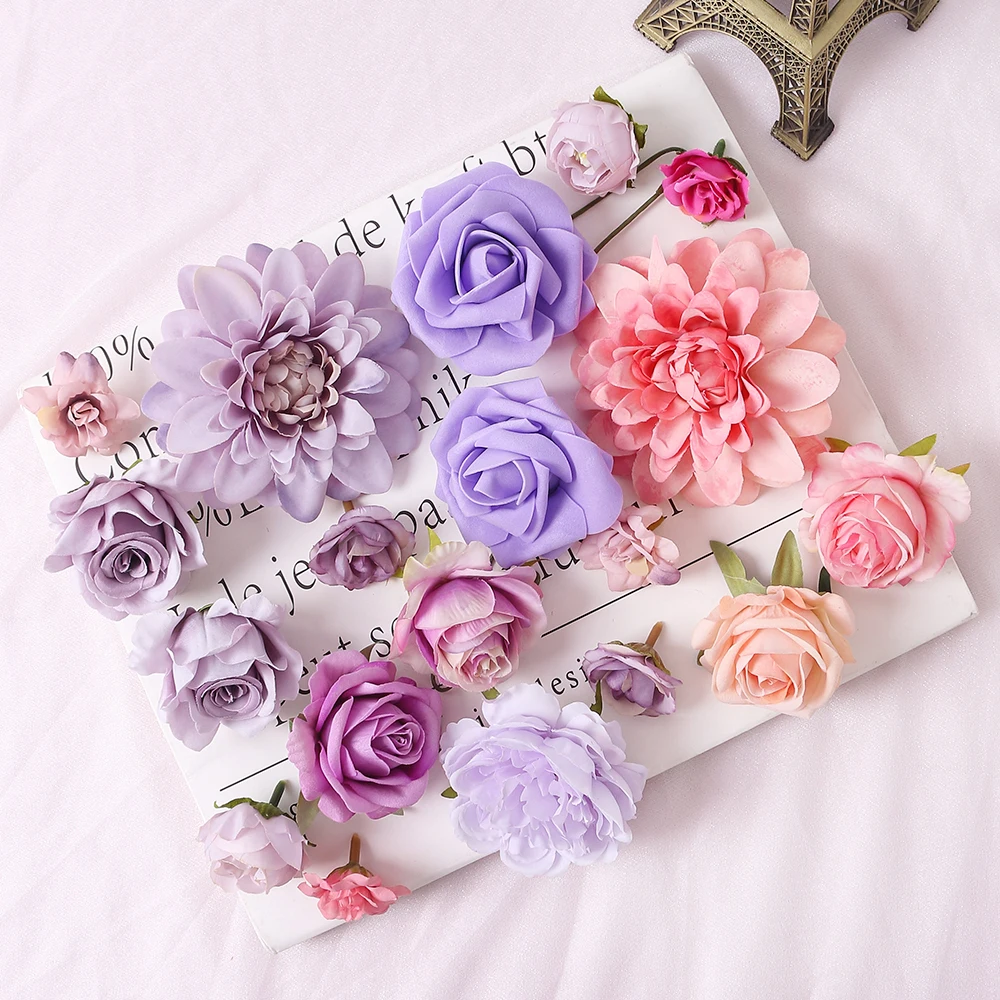 Искусственные розы, шелковый материал для домашнего декора, аксессуары ...