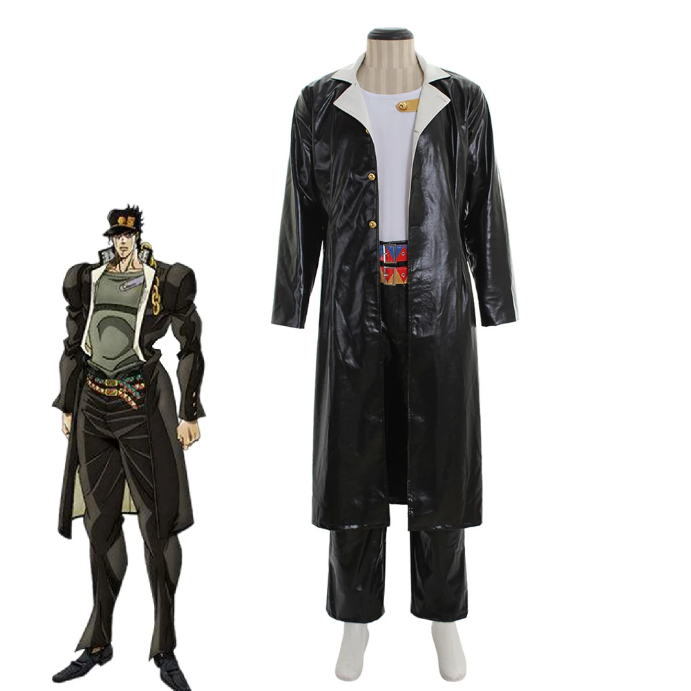 

Костюм для косплея Kujo Jotaro с необычными приключениями Джоджо, длинный мужской костюм из искусственной кожи, Униформа, костюмы на Хэллоуин, ка...