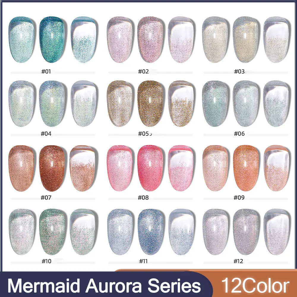 

Mobray Mermaid Aurora Series Gel Nail Polish 10ml Bright Fine Flash Semi Permanent Soak Off UV LED Polarization Light Gel Polish