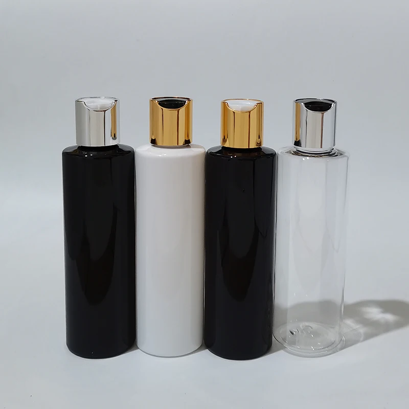 

30pcs 200ml White Black Plastic Bottle With Gold Siver Disc Top Cap Lotion Shampoo Packaging Bottle,Empty Cosmetic Container