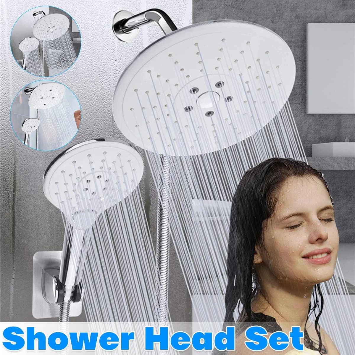 

GEMITTO 6pcs Set Shower Head Handheld Combo Rainfall High Pressure Dual Shower Head 5 Modes with 3 way Water Diverter Suction
