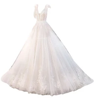 angels wedding dress fashion sexy lace deep v neck princess bridal large trailing wedding dress