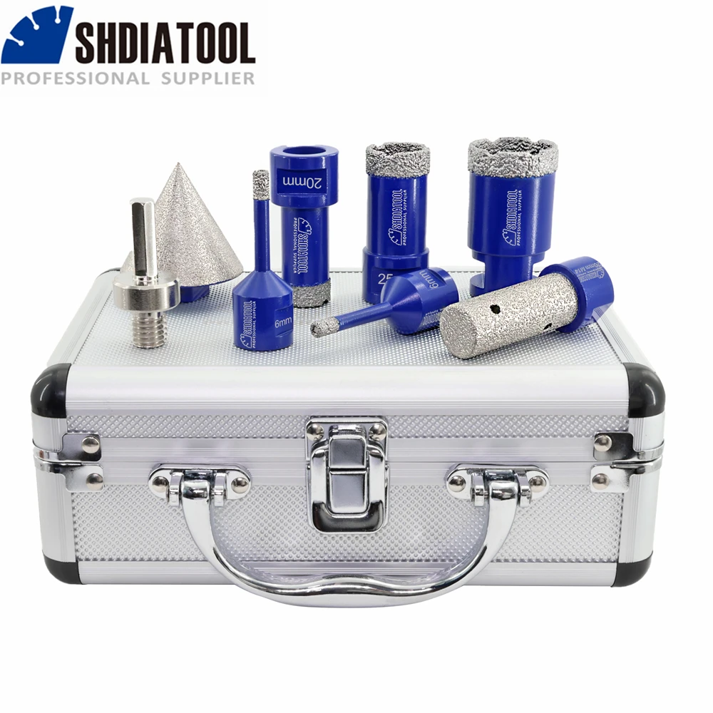 SHDIATOOL Diamond Drill Bits Set 6/6/20/25/35mm+20mm Milling Tile Finger Bit+50mm Chamfer+M14 to Hex Adapter Marble Drilling