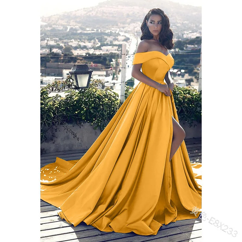 Shoulder Slit Ball Gown Prom Vestidos 
